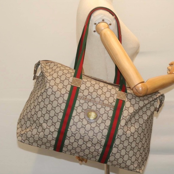 GUCCI GG Plus Supreme Web Sherry Line Tote Bag
Beige Red Green Auth - Picture 1 of 16